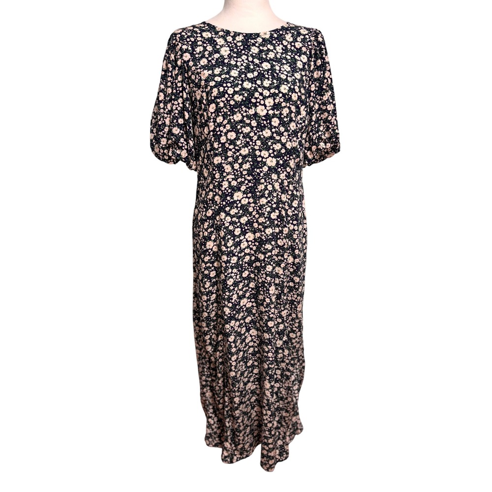 NWT Old Navy Puff Sleeve Maxi Dress Women‎ L Ditsy Smocked Back Boho Cottage
